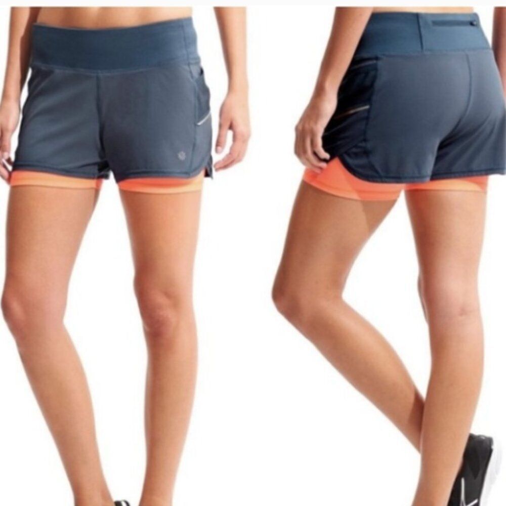 ATHLETA Ready Set Go 2 in 1 Shorts Blue Orange Size Small
